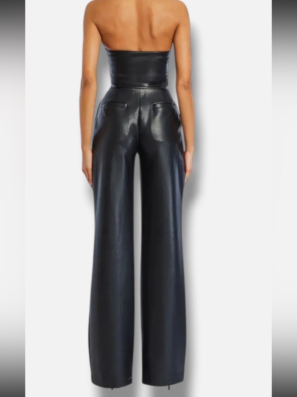 SER.O.YA Black Faux Leather Wide-Leg Jumpsuit - Picture 3 of 7
